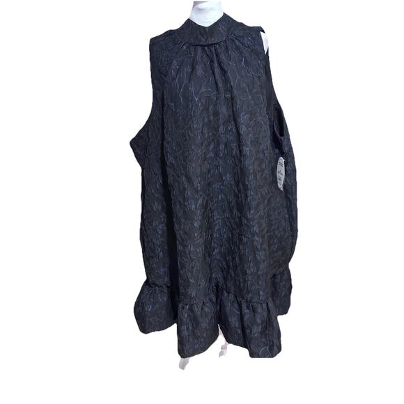 Scoop Formal Shift Dr Embossed Flowers Bow Back Ruffle Bottom Size 4X Navy Blue - Picture 1 of 8